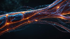 Simulation of muscle tissue regeneration using nanoscience presentation showing advanced cellular repair and futuristic biomedical innovation